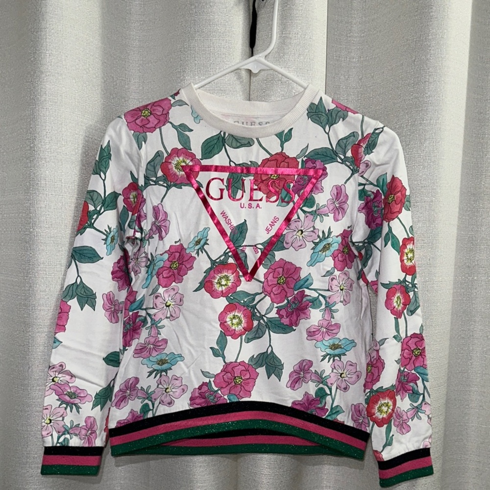 Guess Kids Floral Long Sleeve Top - Pink and Green